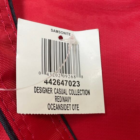 Samsonite Oceanside Red Beach Tote Bag Mesh Net Bottom Trolley Sleeve Drawstring - Picture 8 of 13